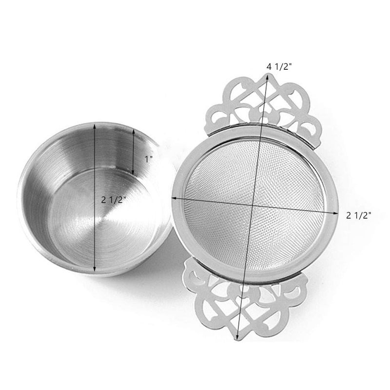 YUDONG 2 Pack Tea Strainers with Drip Bowls,Stainless Steel Loose Leaf Tea Strainers-The Empress Tea Strainer Mesh Tea Infuse with Double Winged Handles-Silver2 - Image 2